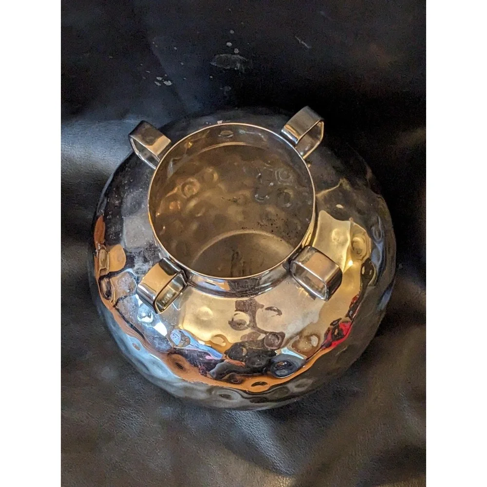 Mary Jurek Design Hand Hammered Vase Pitcher Stainless Steel 4 Handle 7 In Tall